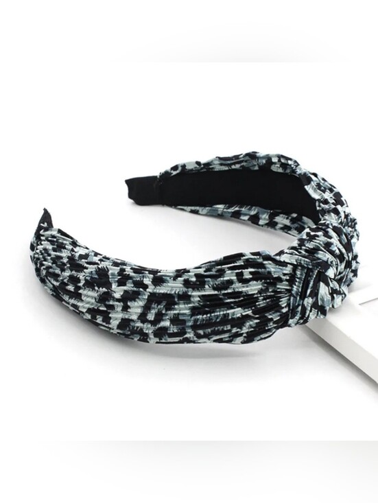 Fashion Jewelry Accessories - Headband Animal Print Black and Gray Knotted